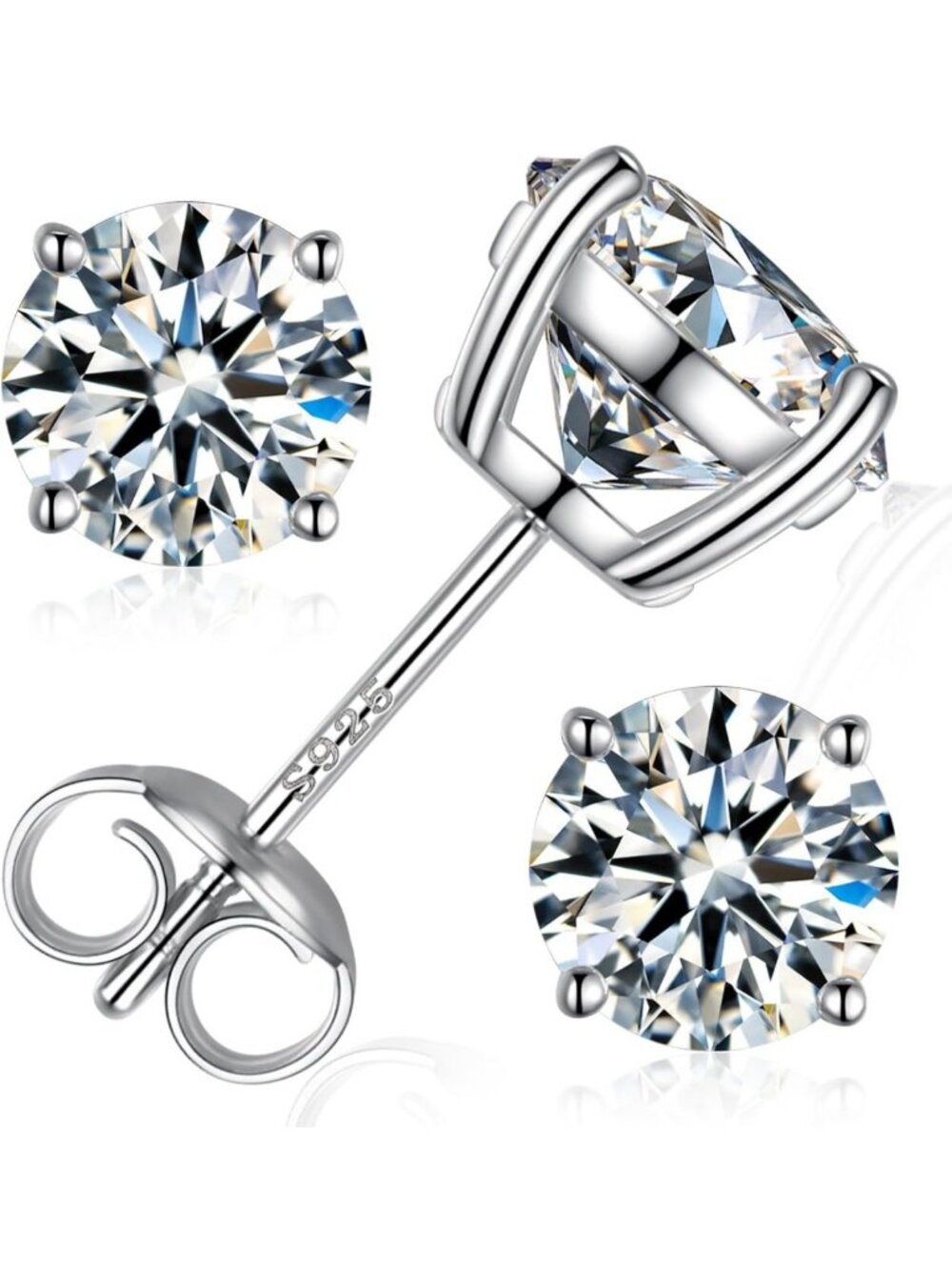 Elegant Round Cut Moissanite Stud Earrings, VVS1 Clarity, 18K White Gold Plated
